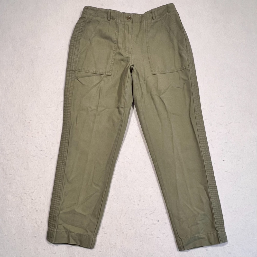 Talbots Slim‎ Cargo Pants Canvas Cotton Elastic Waist Green Size 8P Petite 30x25